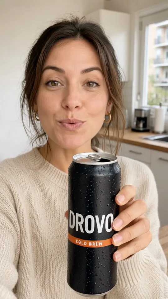First frame of the DROVO Cold Brew ad made by Grok Imagine 1.5, take 1